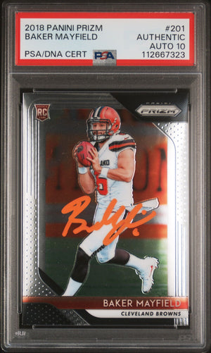 Baker Mayfield 2018 Panini Prizm Signed Rookie Card #201 Auto PSA 10 112667323-Powers Sports Memorabilia