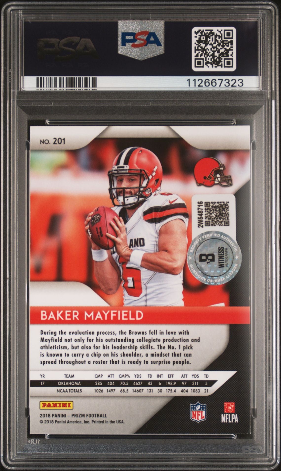 Baker Mayfield 2018 Panini Prizm Signed Rookie Card #201 Auto PSA 10 112667323-Powers Sports Memorabilia
