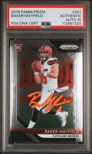 Baker Mayfield 2018 Panini Prizm Signed Rookie Card #201 Auto PSA 10 112667324-Powers Sports Memorabilia