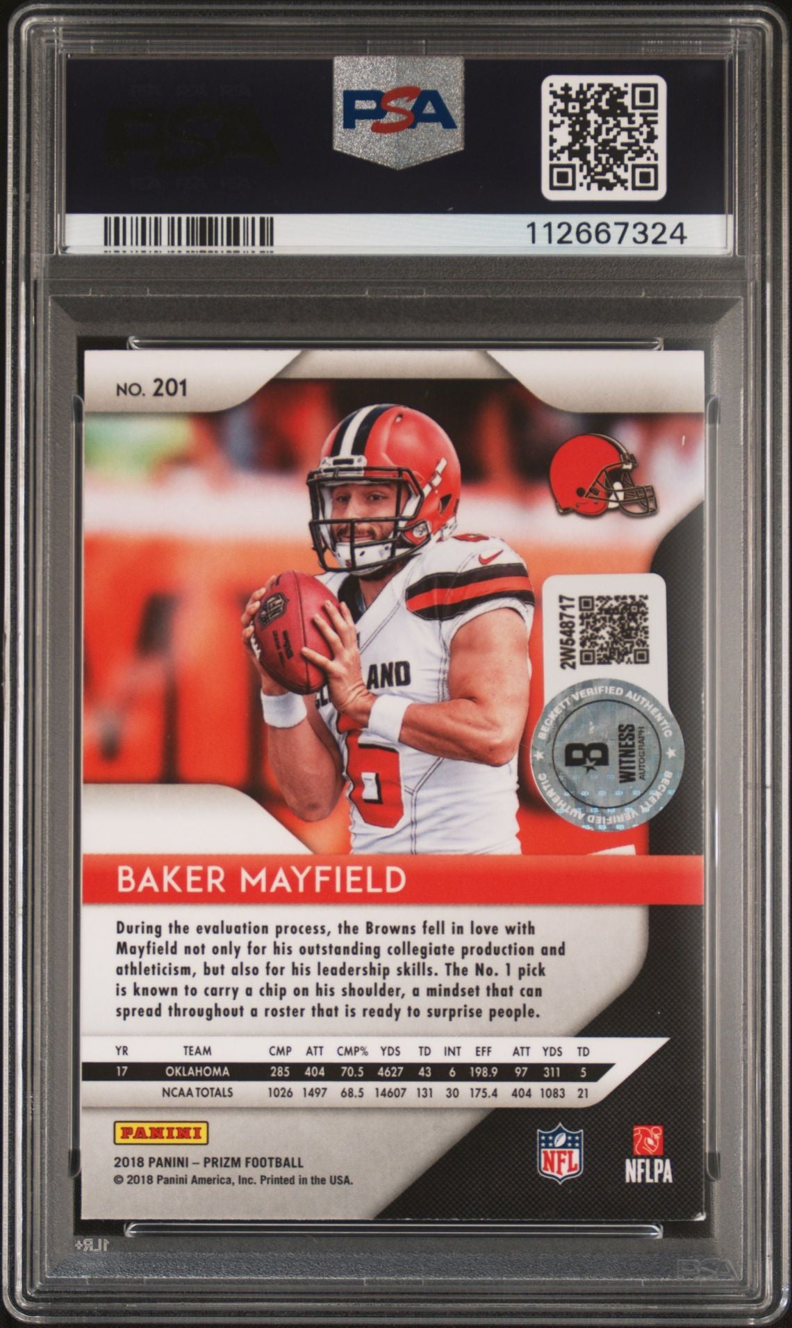 Baker Mayfield 2018 Panini Prizm Signed Rookie Card #201 Auto PSA 10 112667324-Powers Sports Memorabilia