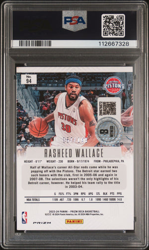 Rasheed Wallace 2023 Panini Prizm Deca Blue Signed Card #94 Auto Graded PSA 9-Powers Sports Memorabilia