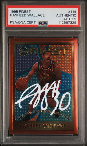 Rasheed Wallace 1995 Finest Signed Rookie Card #114 Auto Graded PSA 9-Powers Sports Memorabilia
