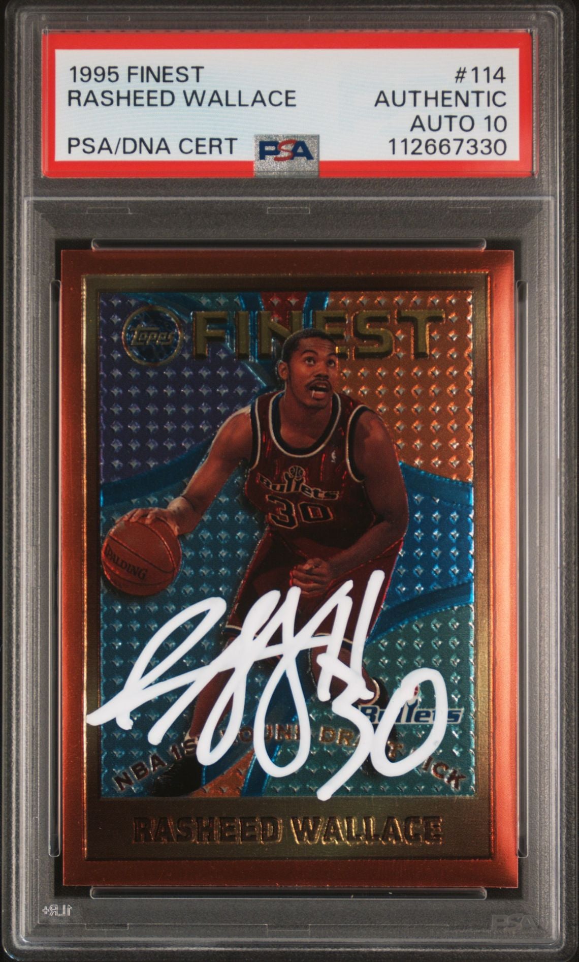 Rasheed Wallace 1995 Finest Signed Rookie Card #114 Auto Graded PSA 10 112667330-Powers Sports Memorabilia