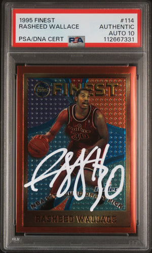 Rasheed Wallace 1995 Finest Signed Rookie Card #114 Auto Graded PSA 10 112667331-Powers Sports Memorabilia
