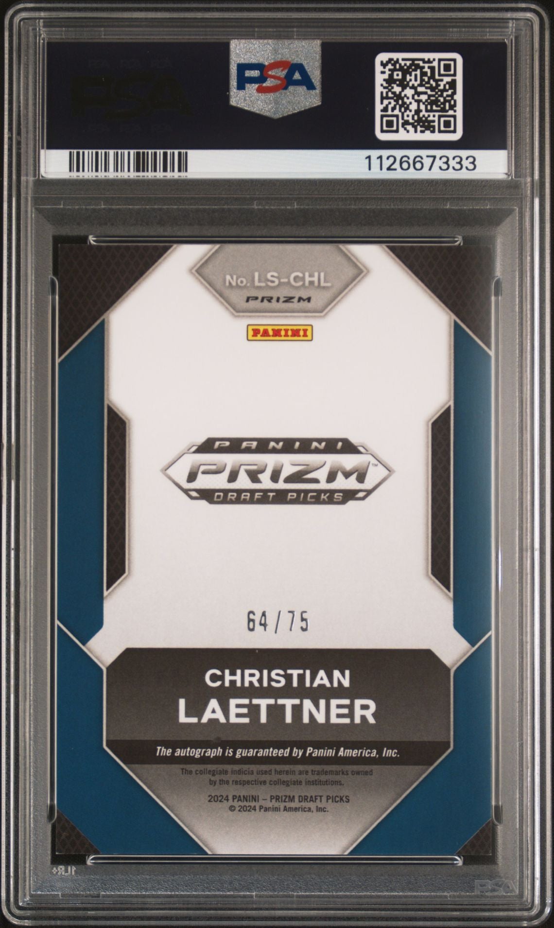 Christian Laettner 2024 Panini Prizm DP Blue Ice Card #LSCHL Auto PSA 10 64/75-Powers Sports Memorabilia