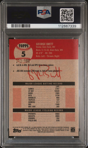George Brett 2022 Topps Chrome Diamond Blue Refractor Card #5 Auto PSA 10 13/199-Powers Sports Memorabilia