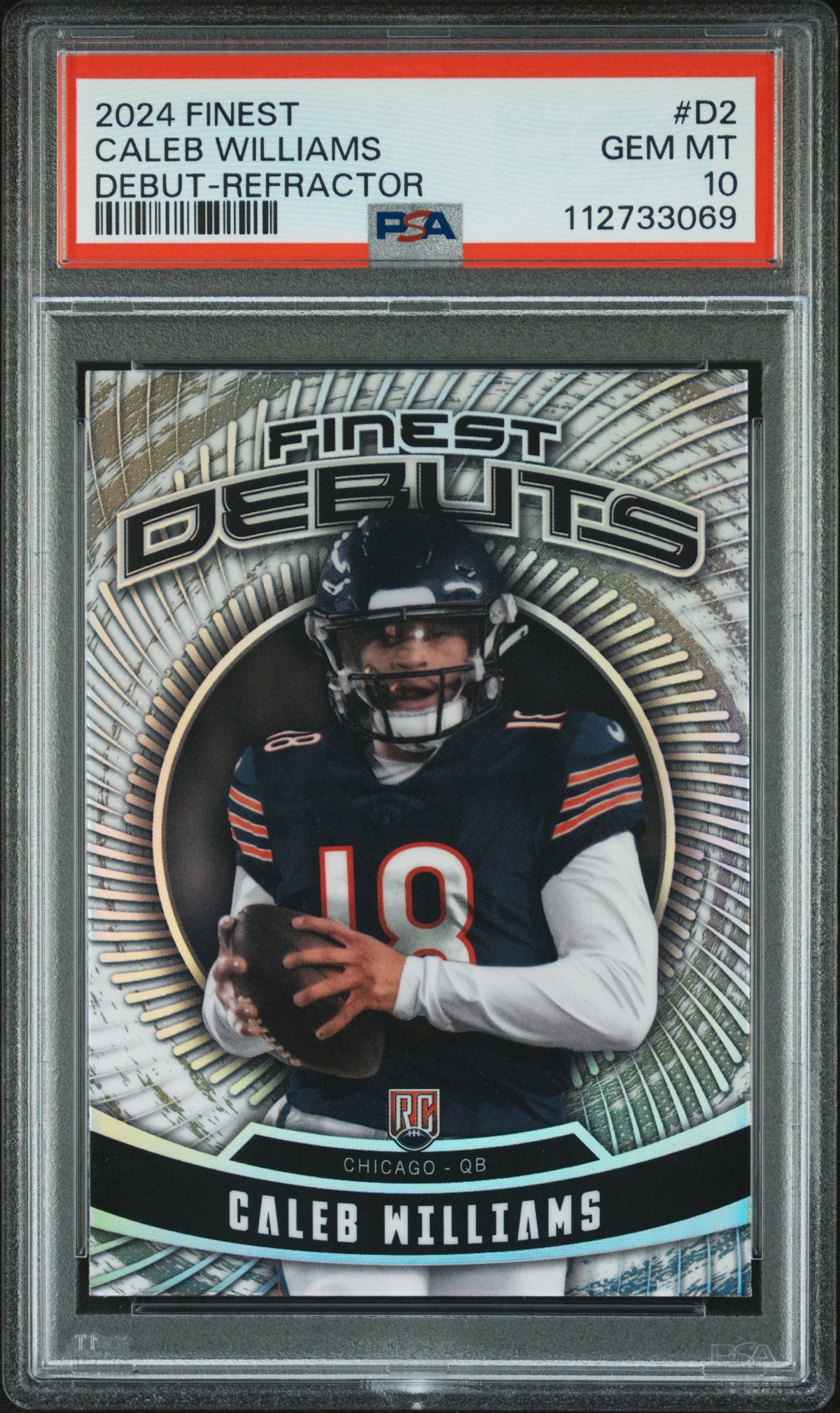 Caleb Williams 2024 Topps Finest Debut Refractor Football Rookie Card #D2 Graded PSA 10 Cert #112733069-Powers Sports Memorabilia