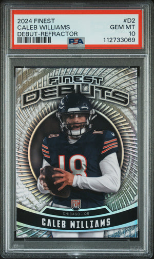 Caleb Williams 2024 Topps Finest Debut Refractor Football Rookie Card #D2 Graded PSA 10 Cert #112733069-Powers Sports Memorabilia