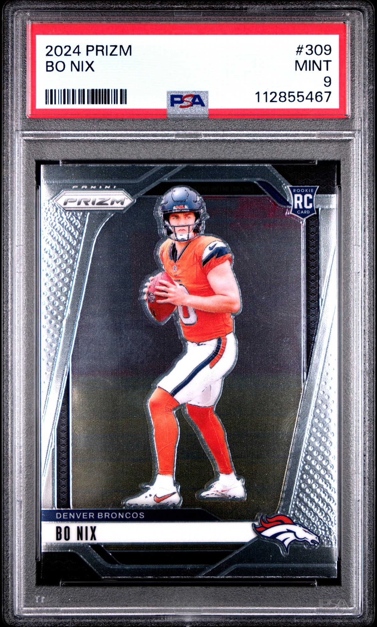 Bo Nix 2024 Panini Prizm Denver Broncos Football Rookie Card #309 Graded PSA 9 Cert #112855467-Powers Sports Memorabilia