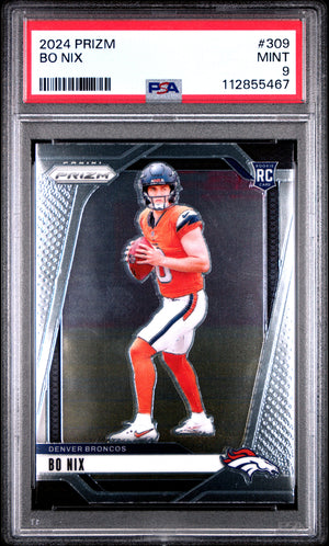 Bo Nix 2024 Panini Prizm Denver Broncos Football Rookie Card #309 Graded PSA 9 Cert #112855467-Powers Sports Memorabilia
