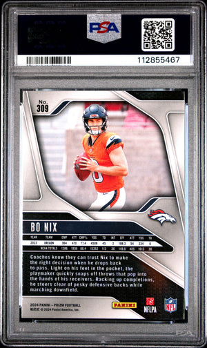 Bo Nix 2024 Panini Prizm Denver Broncos Football Rookie Card #309 Graded PSA 9 Cert #112855467-Powers Sports Memorabilia