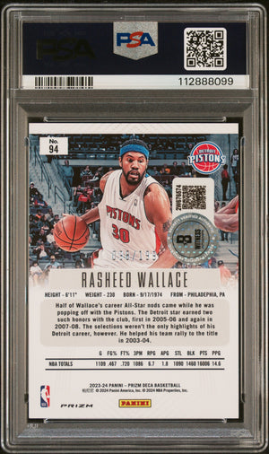 Rasheed Wallace 2023 Panini Prizm Deca Red Card #94 Graded PSA 8 Auto 8 98/199-Powers Sports Memorabilia