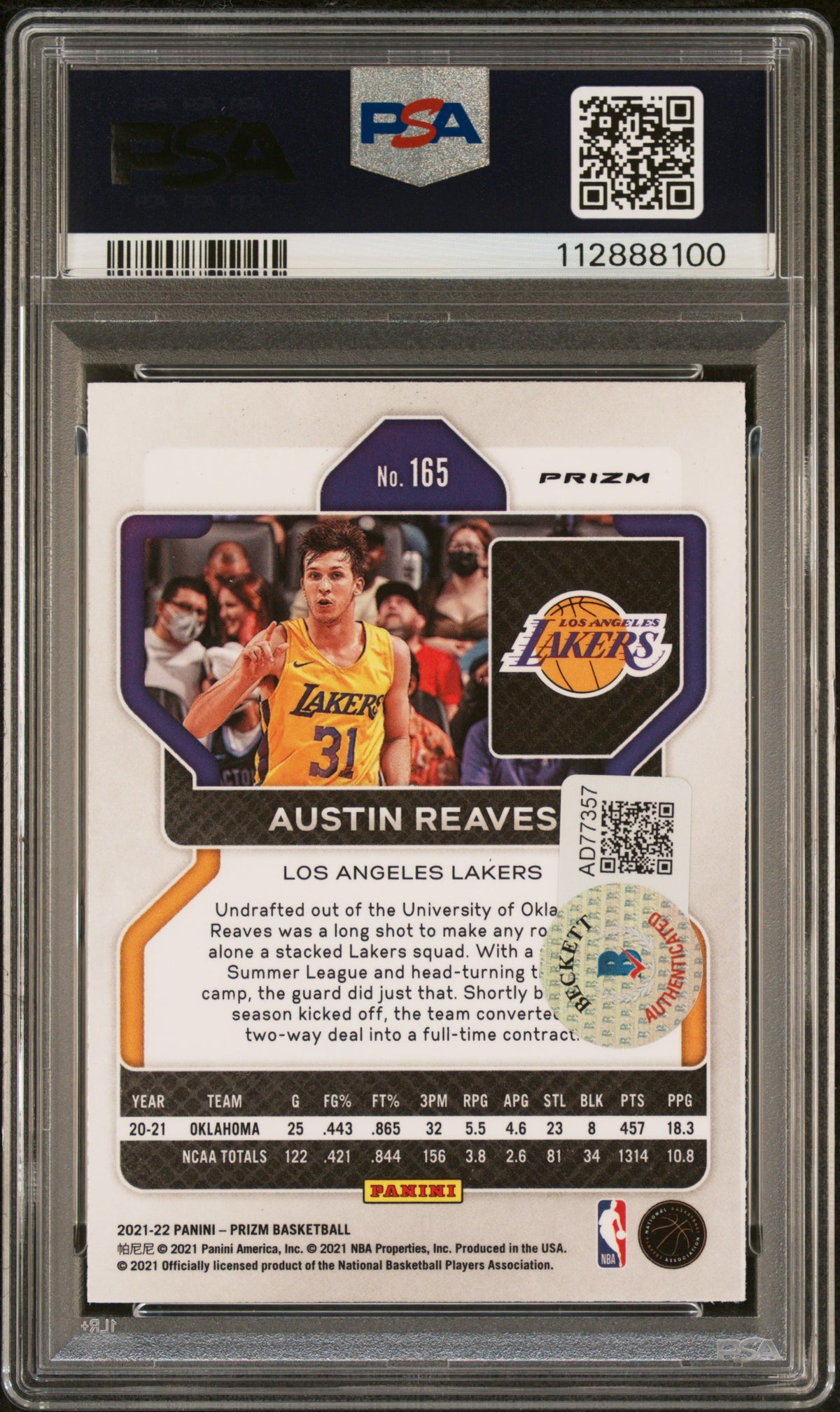 Austin Reaves 2021 Panini Prizm Ice Rookie Card #165 Graded PSA 9 Auto 10-Powers Sports Memorabilia