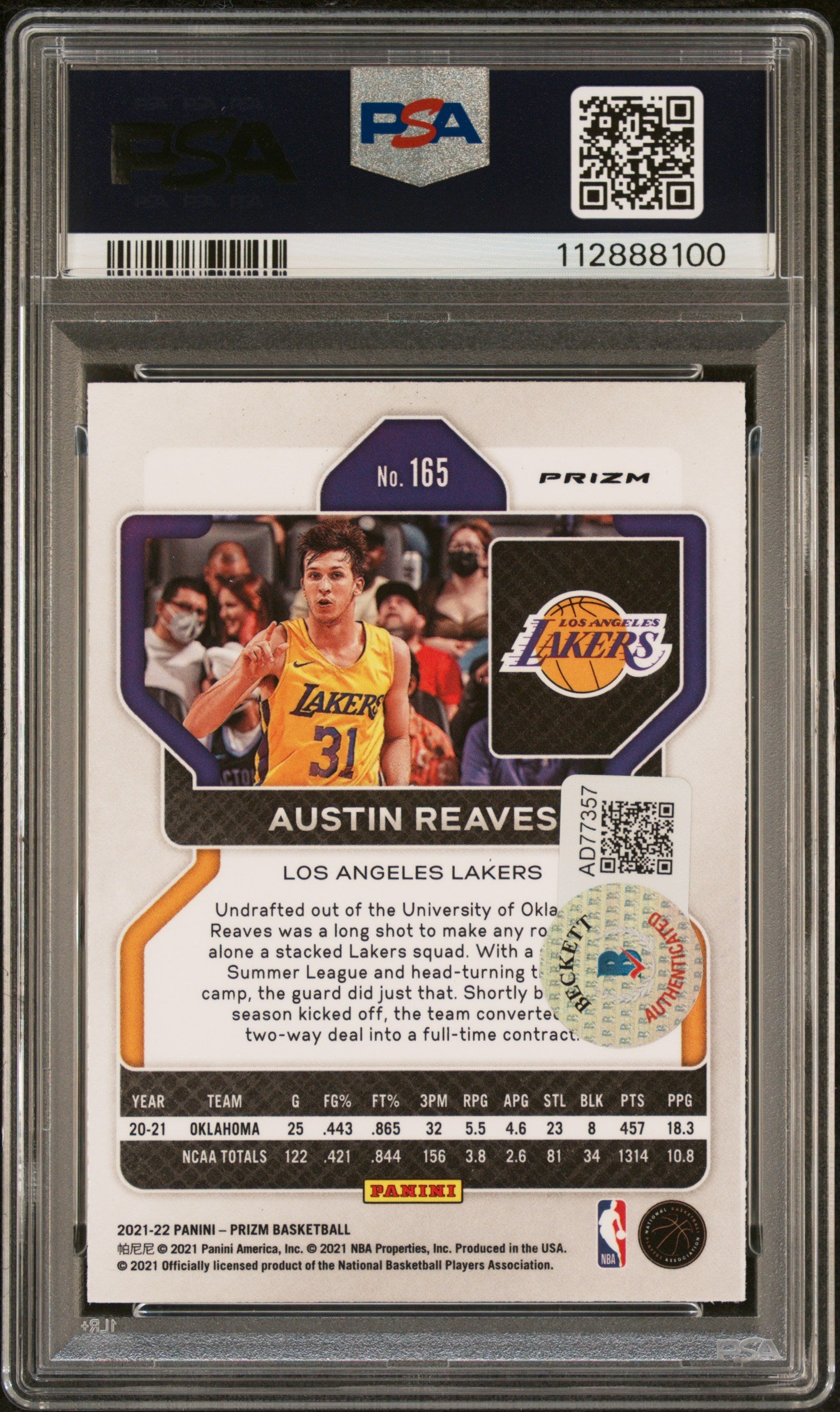 Austin Reaves 2021 Panini Prizm Ice Rookie Card #165 Graded PSA 9 Auto 10-Powers Sports Memorabilia