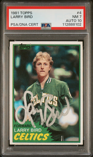 Larry Bird 1981 Topps Signed Basketball Card #4 Graded PSA 7 Auto 10 112888102-Powers Sports Memorabilia