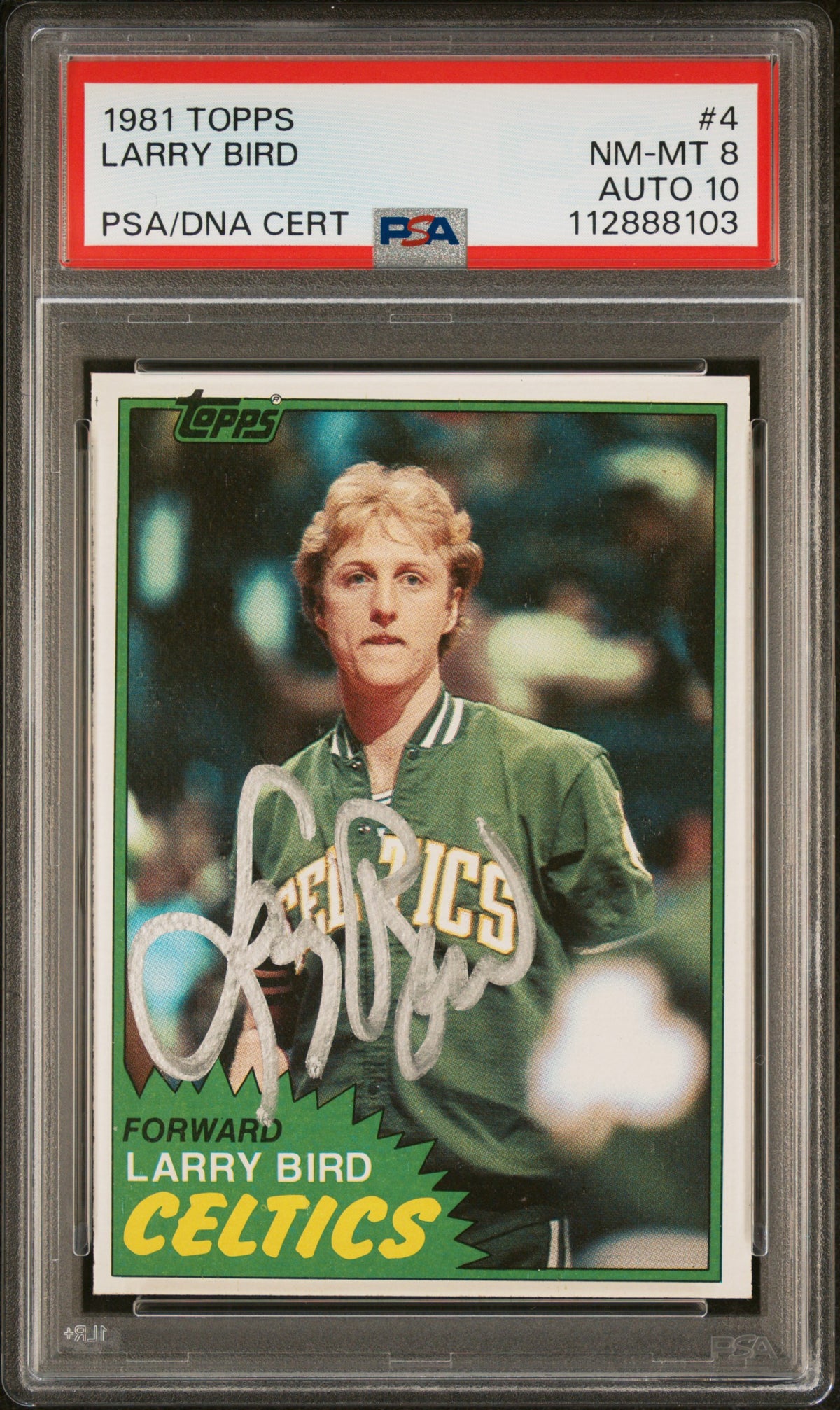 Larry Bird 1981 Topps Signed Basketball Card #4 Graded PSA 8 Auto 10 112888103-Powers Sports Memorabilia
