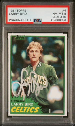 Larry Bird 1981 Topps Signed Basketball Card #4 Graded PSA 8 Auto 10 112888103-Powers Sports Memorabilia