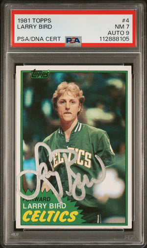 Larry Bird 1981 Topps Signed Basketball Card #4 Graded PSA 7 Auto 9 112888105-Powers Sports Memorabilia