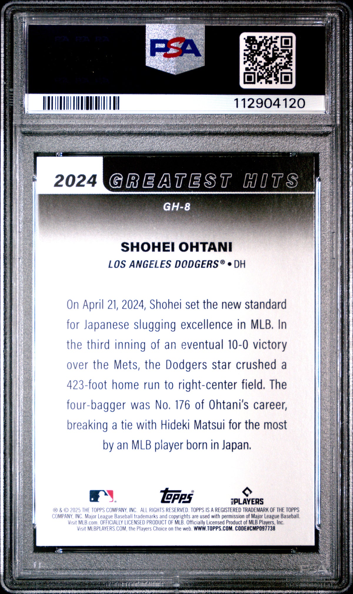 Shohei Ohtani 2025 Topps Greatest Hits 2024 Baseball Card #GH8 Graded PSA 9 Cert #112904120-Powers Sports Memorabilia