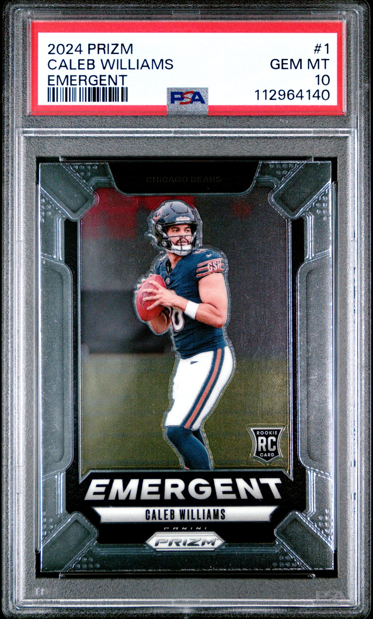 Caleb Williams 2024 Prizm Emergent Rookie Football Card #1 Graded PSA 10 Cert #112964140-Powers Sports Memorabilia
