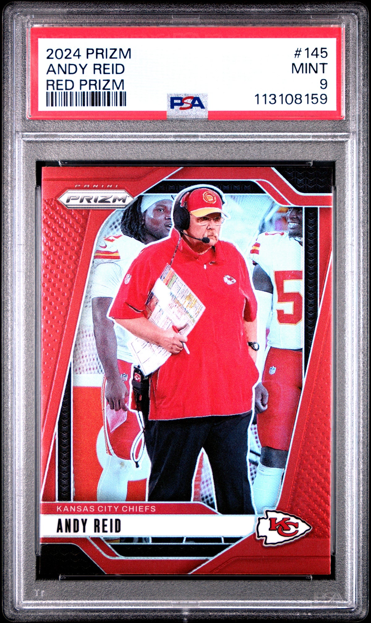 Andy Reid 2024 Panini Prizm Red Football Card #145 Graded PSA 9-Powers Sports Memorabilia