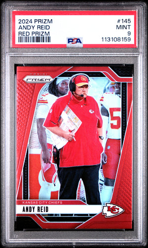 Andy Reid 2024 Panini Prizm Red Football Card #145 Graded PSA 9-Powers Sports Memorabilia
