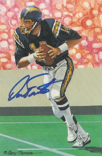 Dan Fouts Signed San Diego Chargers Goal Line Art Card-Powers Sports Memorabilia