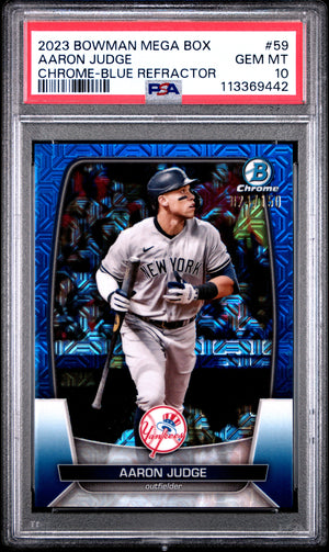 Aaron Judge 2023 Bowman Chrome Mega Box Blue Refractor Card #59 PSA 10 24/150-Powers Sports Memorabilia