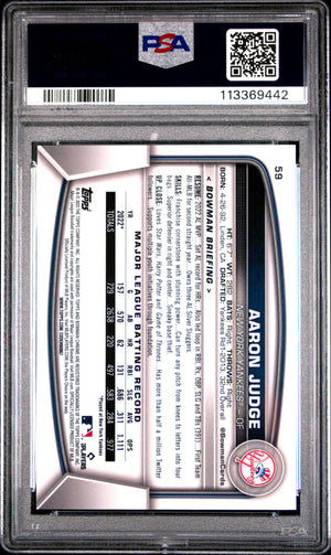 Aaron Judge 2023 Bowman Chrome Mega Box Blue Refractor Card #59 PSA 10 24/150-Powers Sports Memorabilia