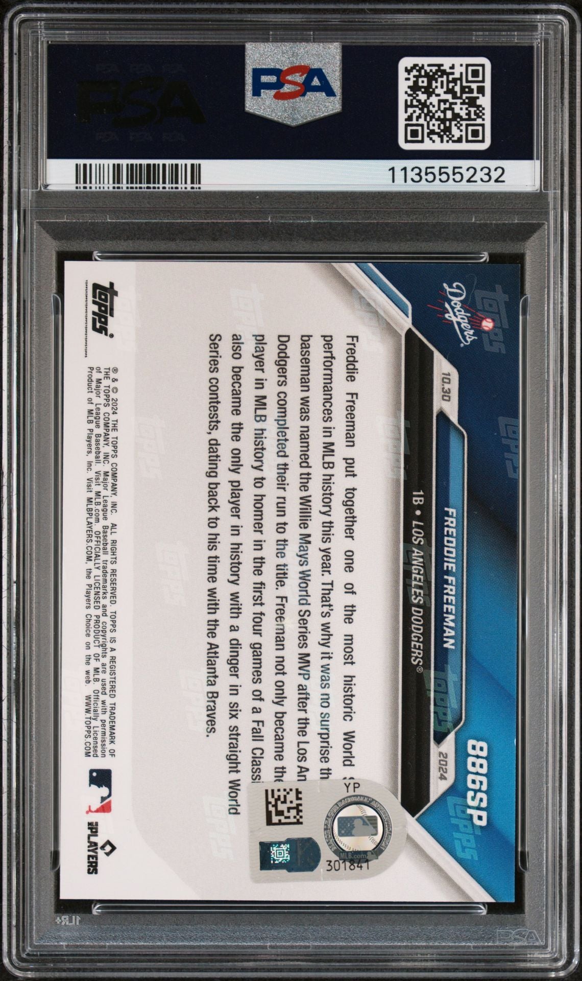 Freddie Freeman 2024 Topps Now World Series MVP Card #886SP Auto Authentic PSA-Powers Sports Memorabilia