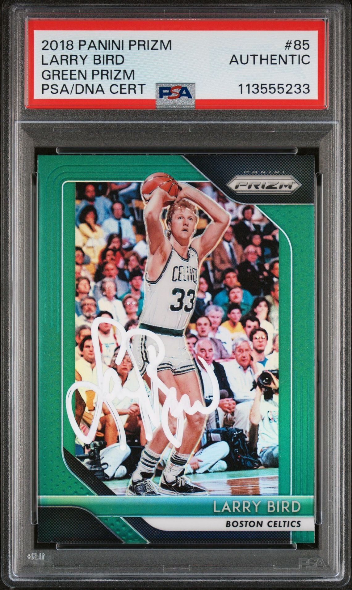 Larry Bird 2018 Panini Prizm Green Card #85 Auto Graded Authentic PSA 113555233-Powers Sports Memorabilia