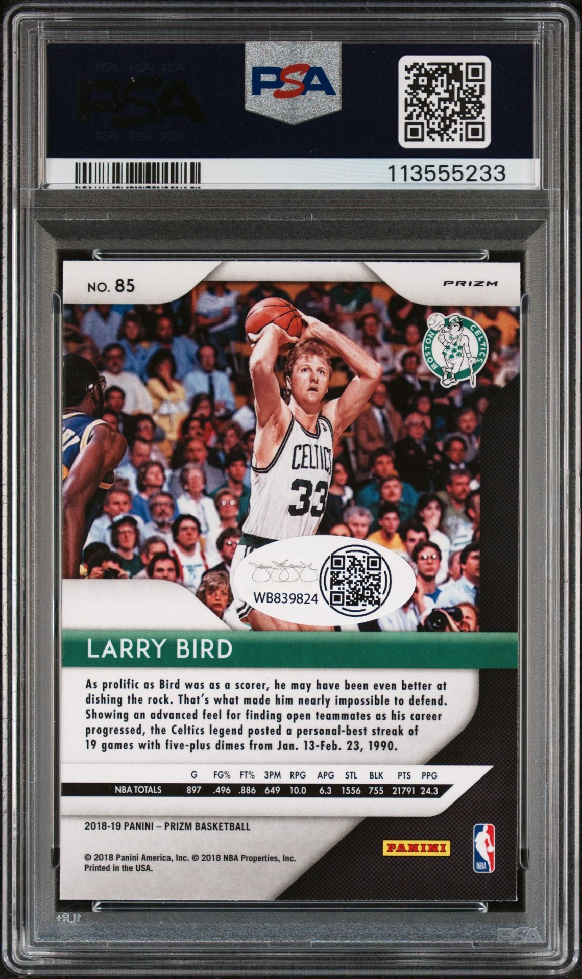 Larry Bird 2018 Panini Prizm Green Card #85 Auto Graded Authentic PSA 113555233-Powers Sports Memorabilia