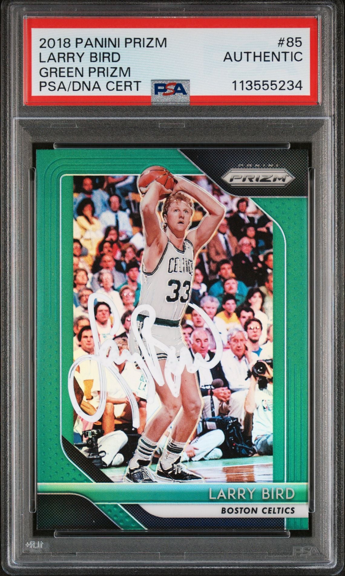 Larry Bird 2018 Panini Prizm Green Card #85 Auto Graded Authentic PSA 113555234-Powers Sports Memorabilia