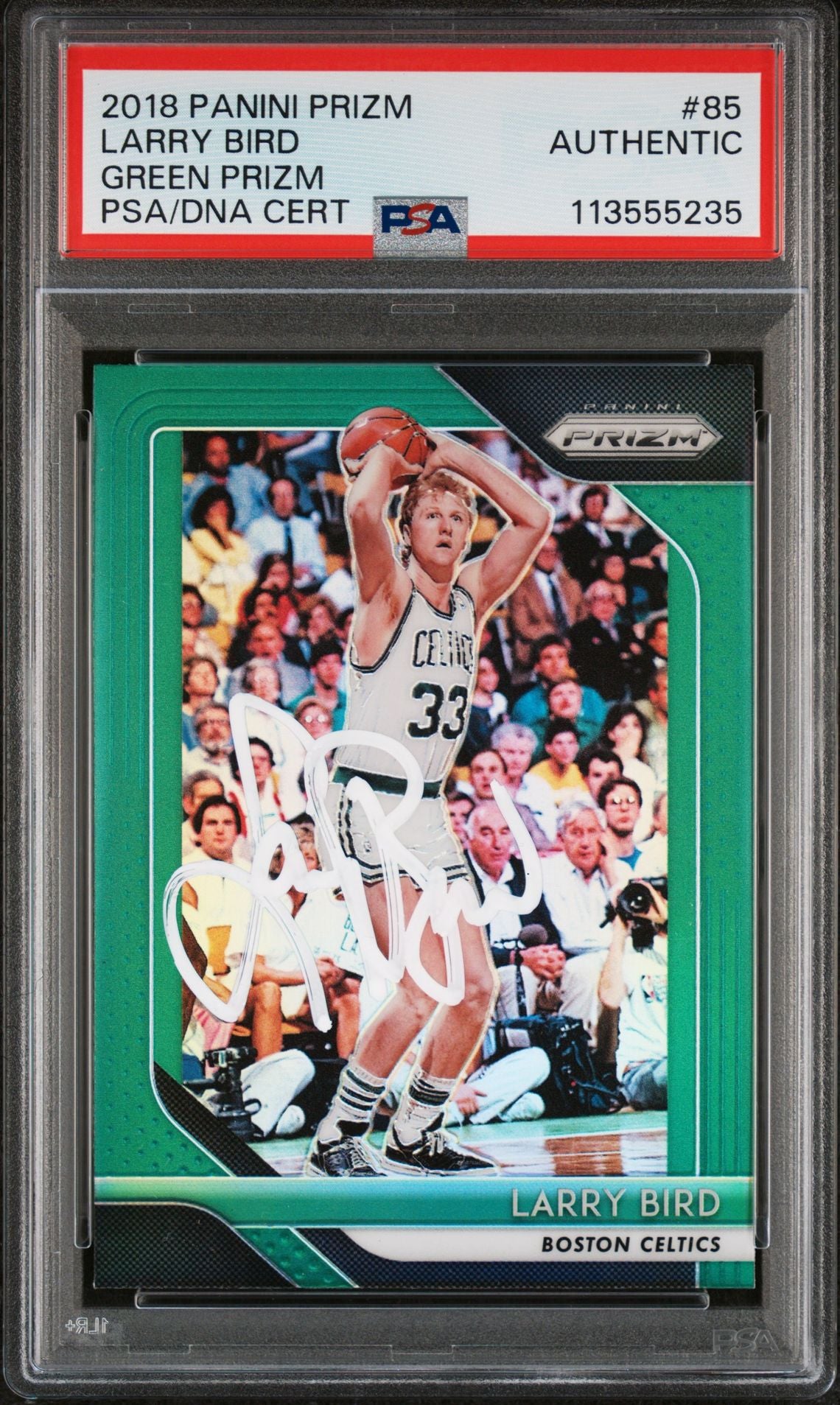 Larry Bird 2018 Panini Prizm Green Card #85 Auto Graded Authentic PSA 113555235-Powers Sports Memorabilia
