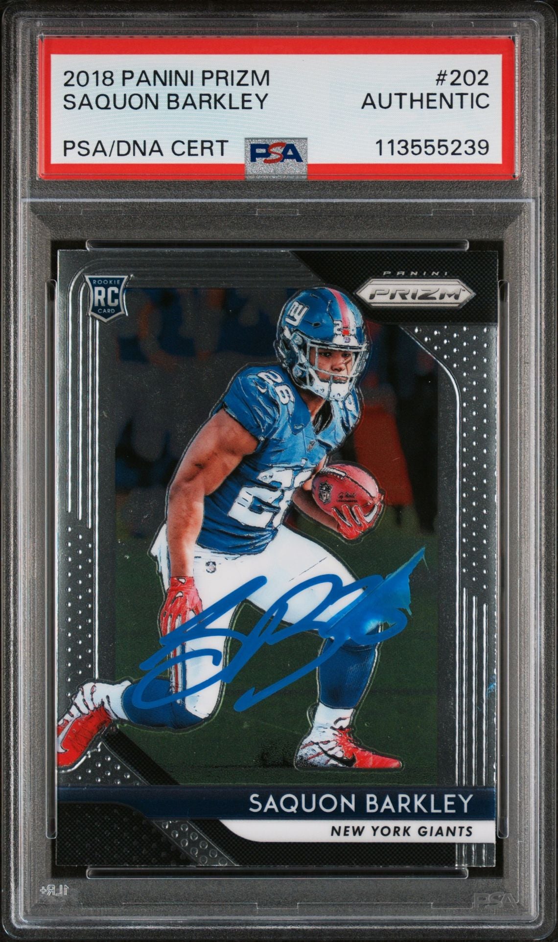 Saquon Barkley 2018 Panini Prizm Rookie Card #202 Auto Graded Authentic PSA 5239-Powers Sports Memorabilia