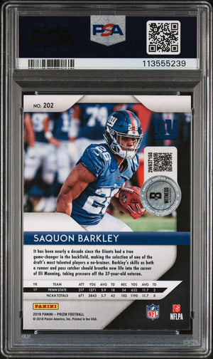 Saquon Barkley 2018 Panini Prizm Rookie Card #202 Auto Graded Authentic PSA 5239-Powers Sports Memorabilia