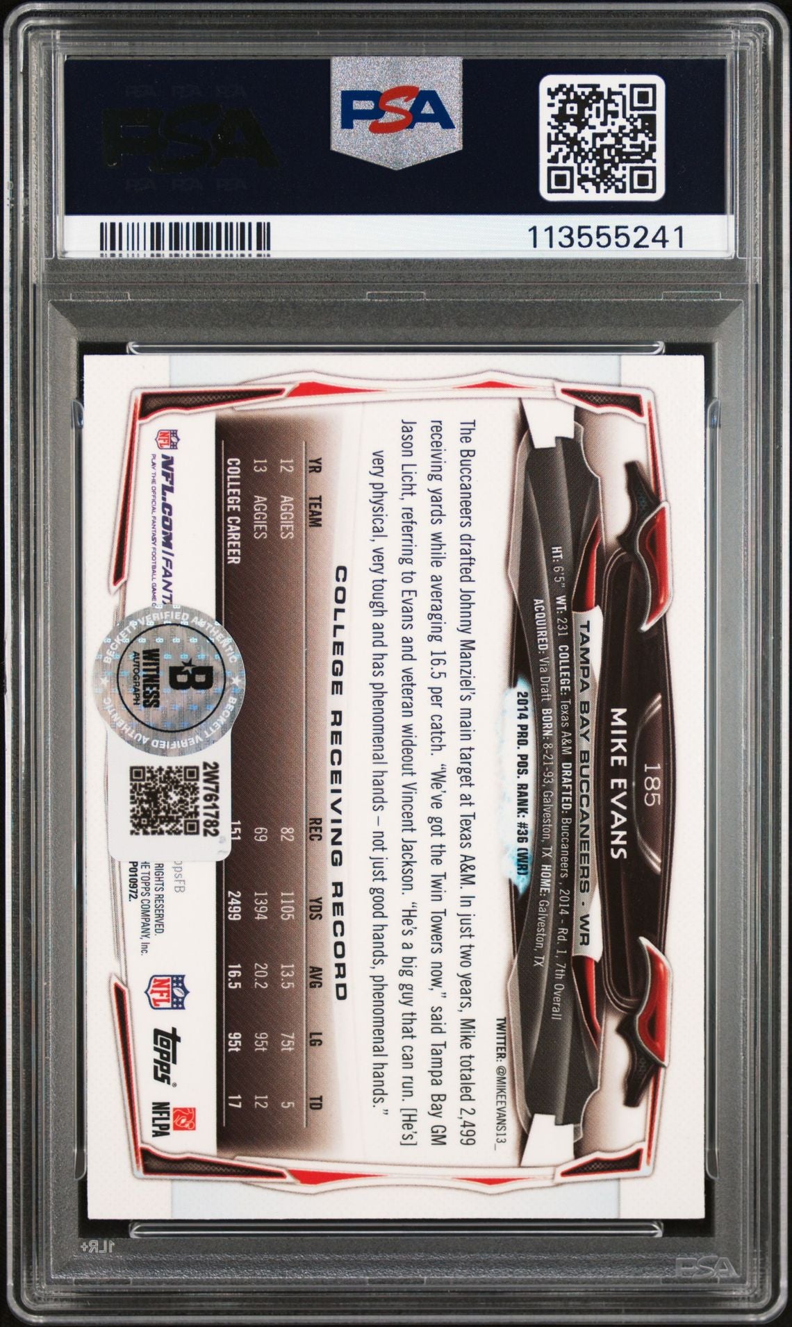 Mike Evans 2014 Topps Chrome Orange Refractor Signed Rookie Card #185 Auto PSA-Powers Sports Memorabilia