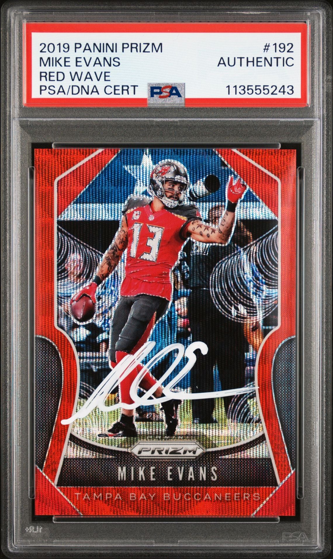 Mike Evans 2019 Panini Prizm Red Wave Signed Card #192 Auto Graded PSA 47/149-Powers Sports Memorabilia
