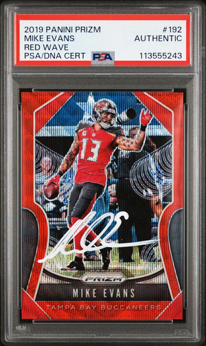 Mike Evans 2019 Panini Prizm Red Wave Signed Card #192 Auto Graded PSA 47/149-Powers Sports Memorabilia