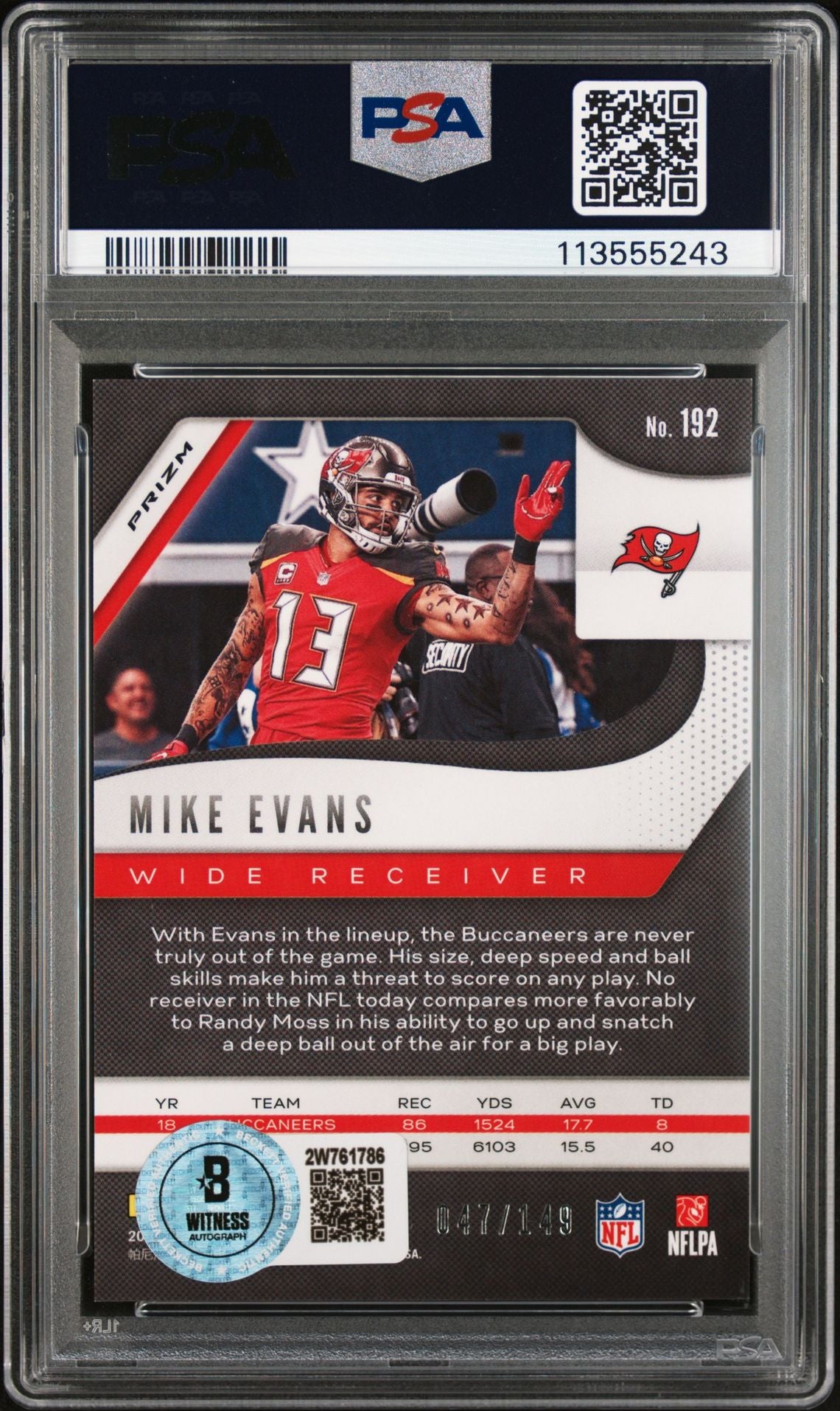 Mike Evans 2019 Panini Prizm Red Wave Signed Card #192 Auto Graded PSA 47/149-Powers Sports Memorabilia