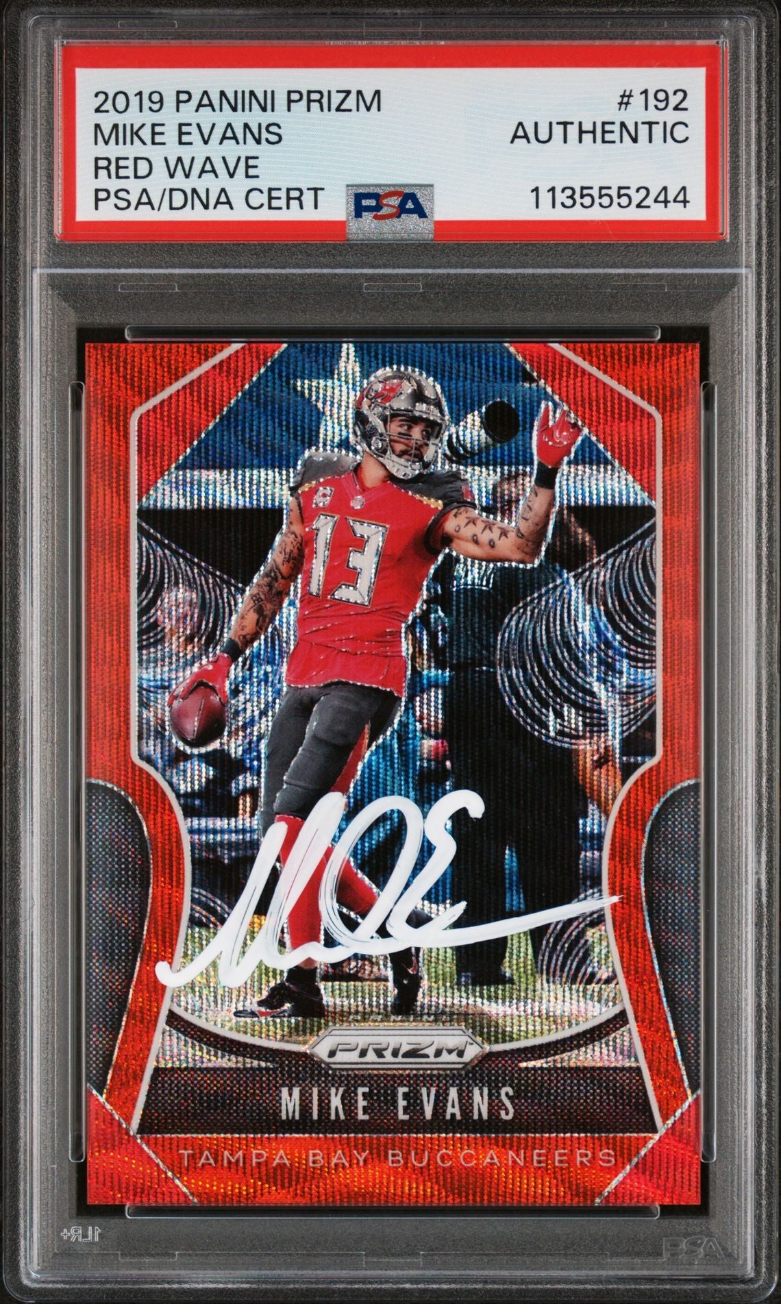 Mike Evans 2019 Panini Prizm Red Wave Signed Card #192 Auto Graded PSA 86/149-Powers Sports Memorabilia