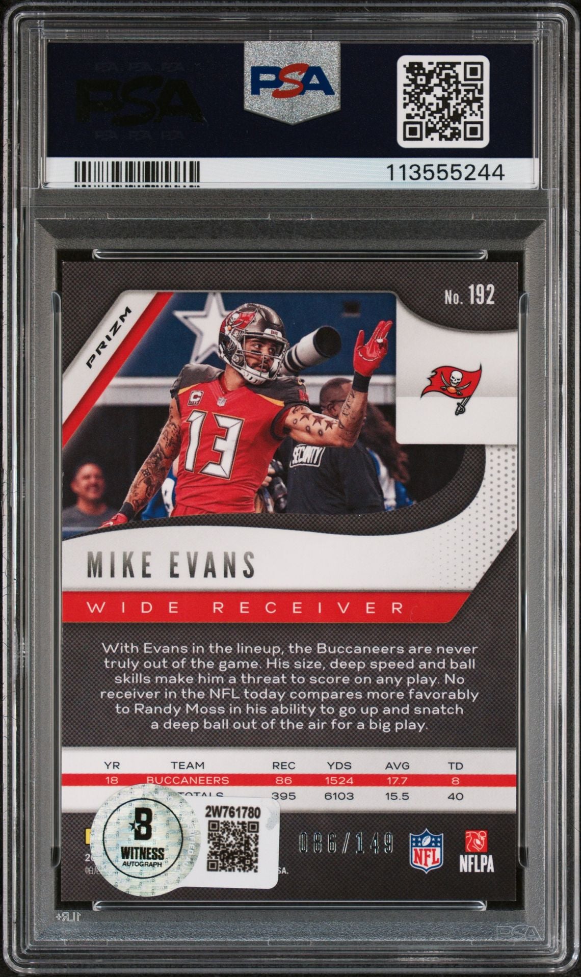 Mike Evans 2019 Panini Prizm Red Wave Signed Card #192 Auto Graded PSA 86/149-Powers Sports Memorabilia