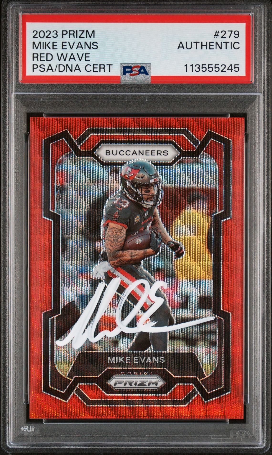 Mike Evans 2023 Panini Prizm Red Wave Signed Card #279 Auto Graded PSA 43/149-Powers Sports Memorabilia