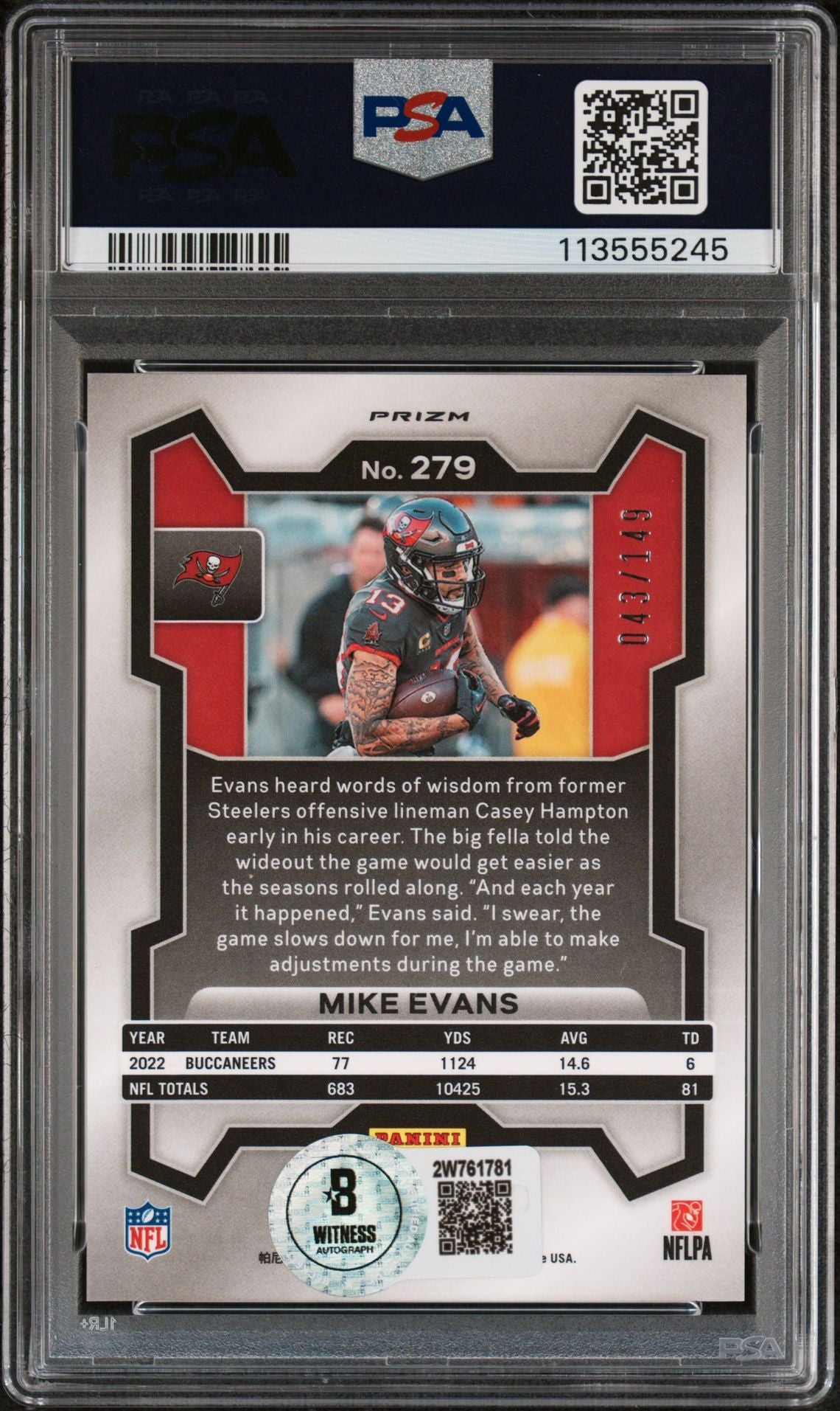 Mike Evans 2023 Panini Prizm Red Wave Signed Card #279 Auto Graded PSA 43/149-Powers Sports Memorabilia