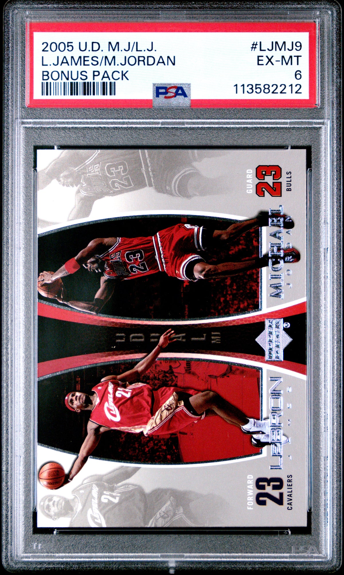 LeBron James Michael Jordan 2005 Upper Deck MJ LJ Bonus Pack Basketball Card #LJMJ9 Graded PSA 6 Cert #113582212