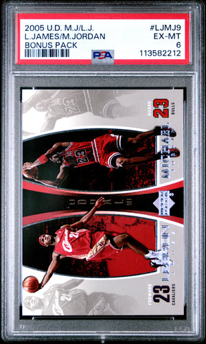 LeBron James Michael Jordan 2005 Upper Deck MJ LJ Bonus Pack Basketball Card #LJMJ9 Graded PSA 6 Cert #113582212-Powers Sports Memorabilia