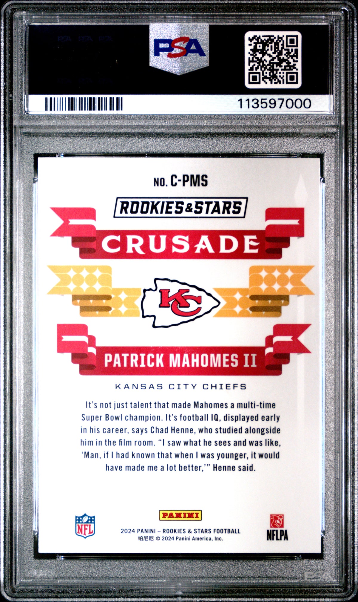Patrick Mahomes II 2024 Rookies & Stars Crusade Red Plaid Kansas City Chiefs Football Card #CPMS Graded PSA 10 Cert #113597000-Powers Sports Memorabilia