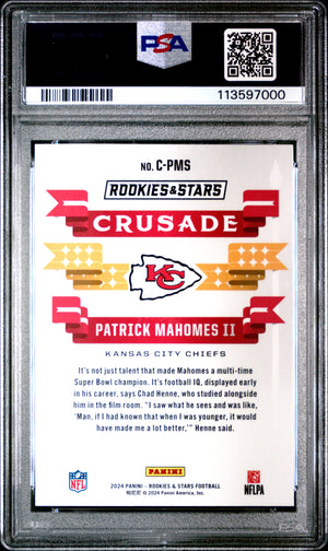Patrick Mahomes II 2024 Rookies & Stars Crusade Red Plaid Kansas City Chiefs Football Card #CPMS Graded PSA 10 Cert #113597000-Powers Sports Memorabilia