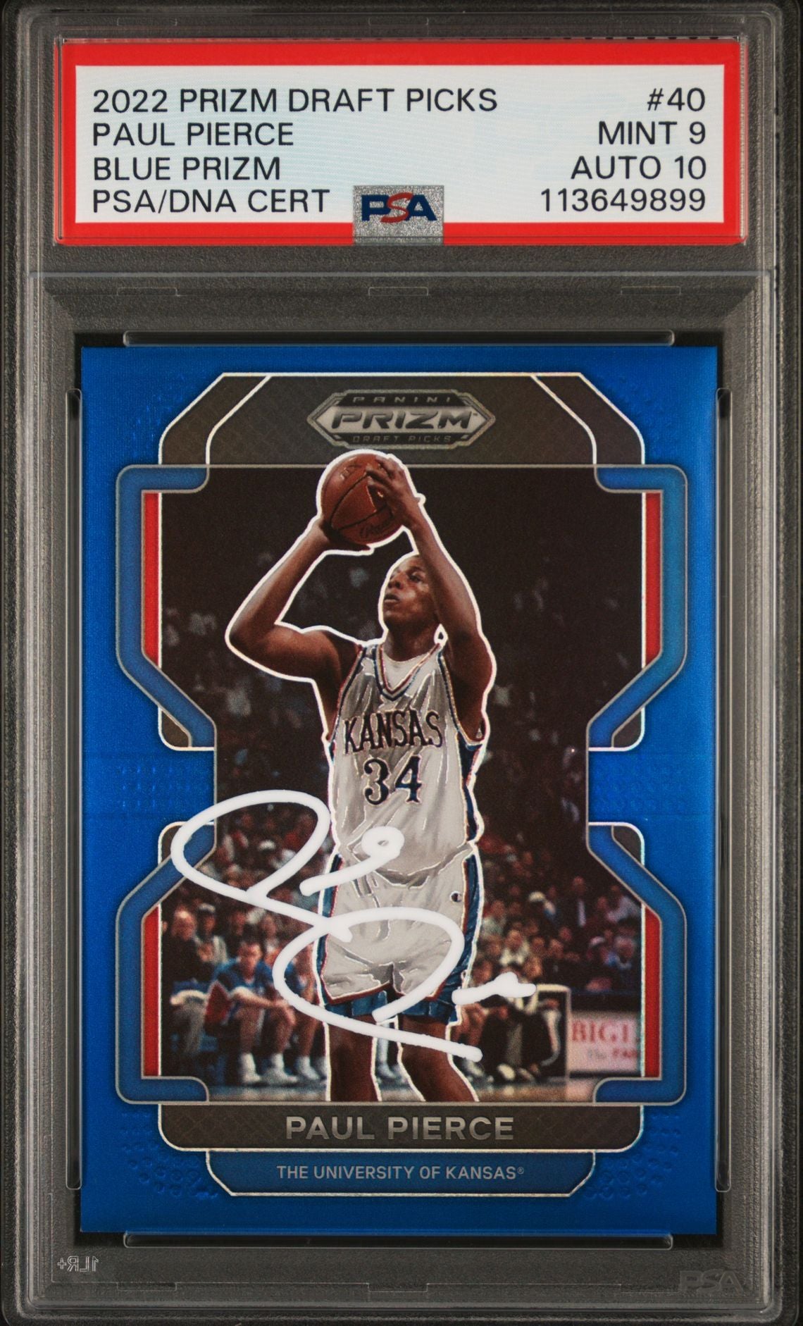 Paul Pierce 2022 Panini Prizm Blue Signed Card #40 Graded PSA 9 Auto 10 99/199-Powers Sports Memorabilia