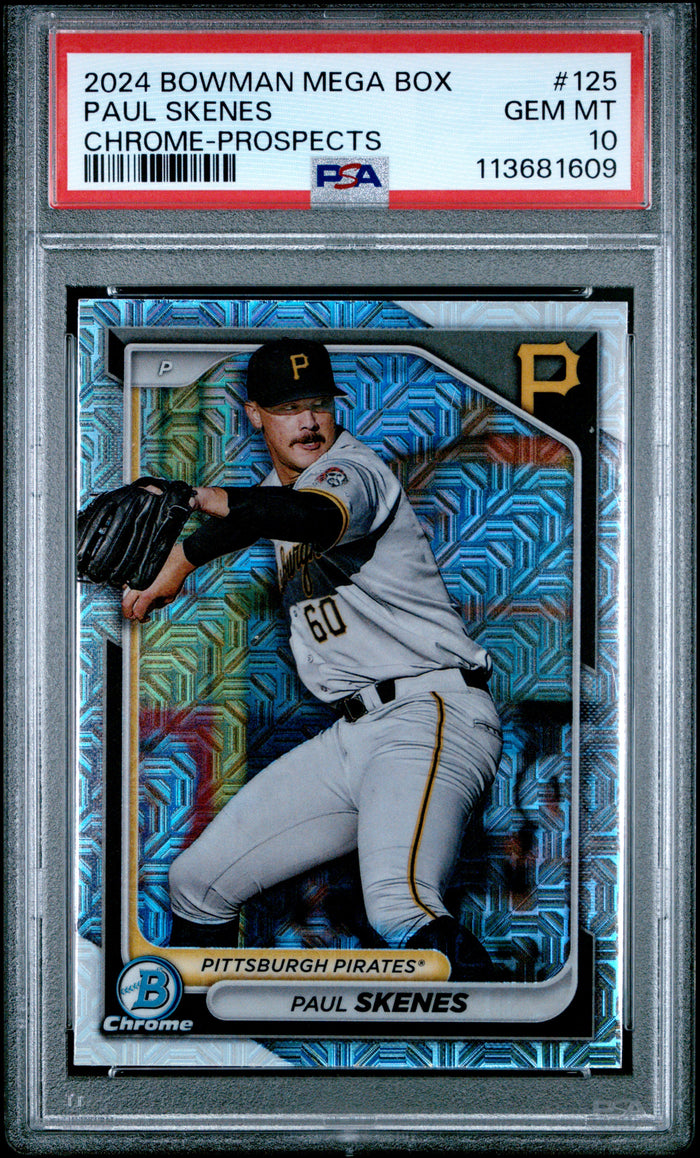 Paul Skenes 2024 Bowman Mega Box Chrome Prospects Pittsburgh Pirates Baseball Rookie Card #125 Graded PSA 10 Cert #113681609-Powers Sports Memorabilia